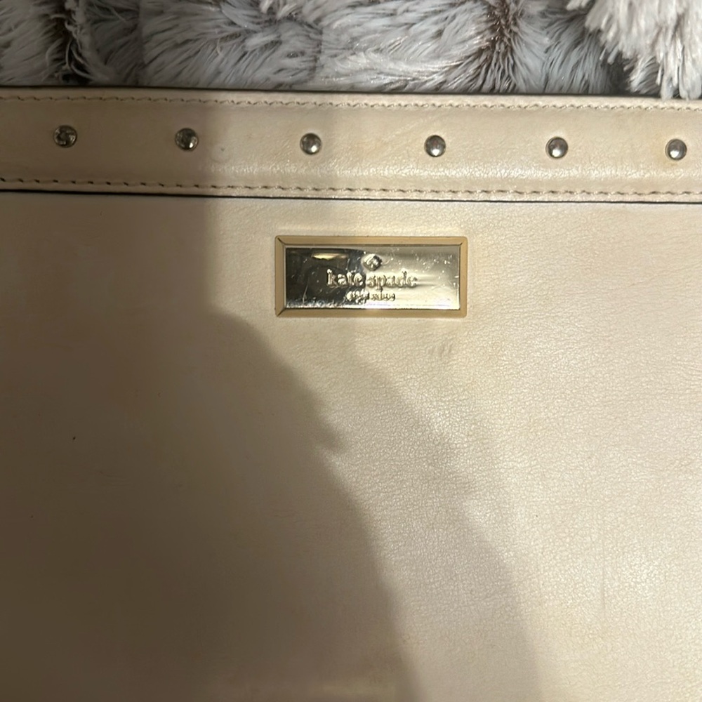 Kate Spade Champagne Leather Clutch w/Wrist Strap & Embellished with Brass Studs